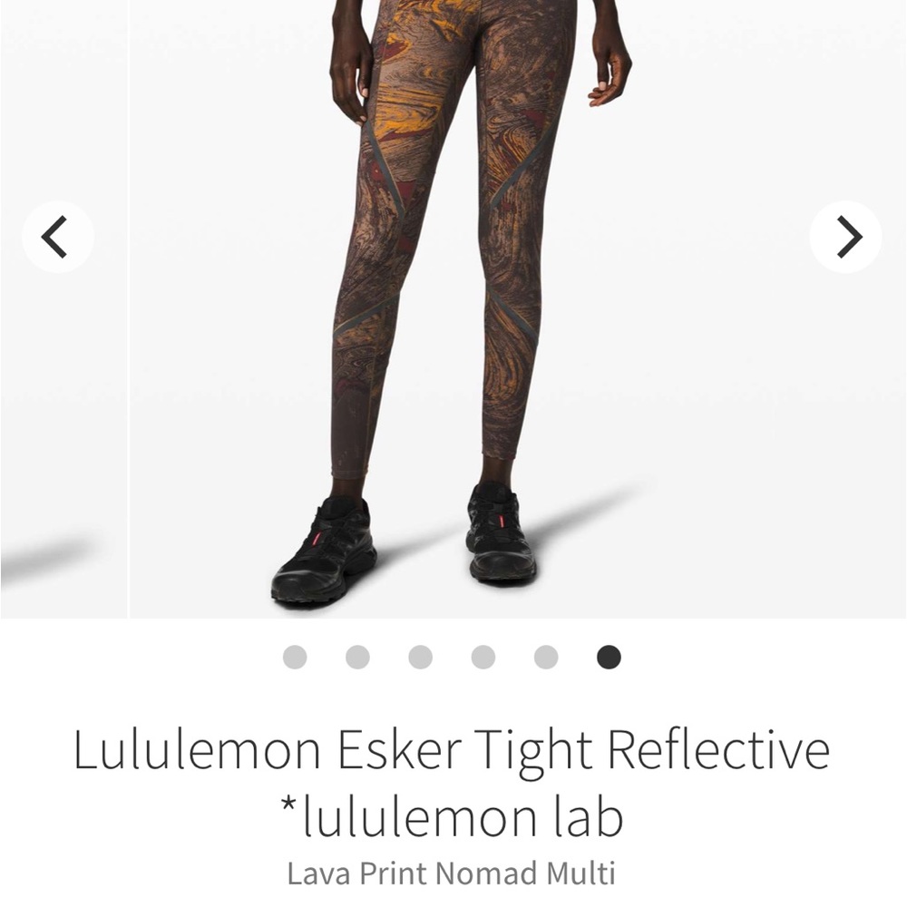 RARE LULULEMON LAB Esker tights size 10, reflective strips, Lava print, Luxtreme